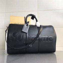 Louis Vuitton LV官网男包Supreme联名合作款水波纹KEEPALL 45旅行袋（附肩带）M41418黑色