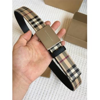 Burberry/巴宝莉男士皮带Vintage 格纹饰牌搭扣环保帆布3.5CM腰带