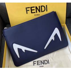 FENDI/芬迪官网牛皮小怪兽眼睛饰拉链拼接男士手拿包7N0078