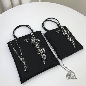 prada中文官网普拉达女包新款闪电图案尼龙手袋托特包1BA253/1BA255