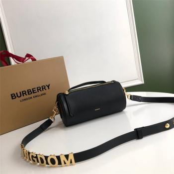 Burberry/巴宝莉官网女包真皮Kingdom字母徽标The Barrel圆柱包