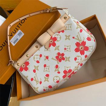 lv官网女包中古丝印村上隆樱花蝴蝶结麻将包M67760