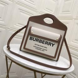 burberry官方网站巴宝莉女包双色帆布拼皮革口袋包80146151/80146131