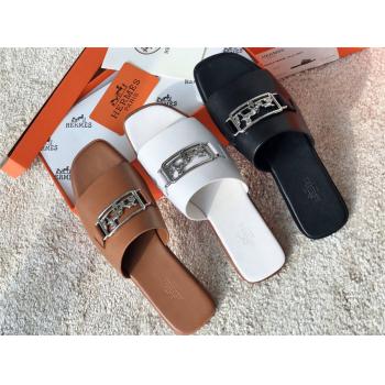 Hermes/爱马仕中文官网女士平底凉鞋新款真皮徽标LOGO时尚休闲拖鞋