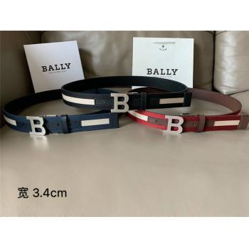 BALLY/巴利官网正品经典款多色条纹金属字母B扣男士皮带腰带