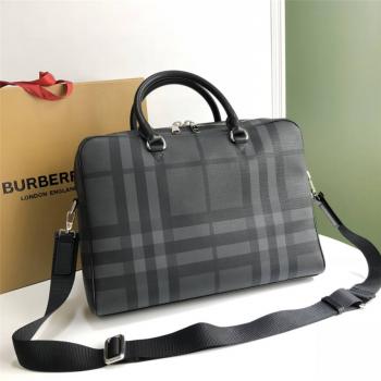 Burberry巴宝莉官方旗舰店男包新款小号London 格纹拼皮革公文包80139481