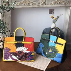 Hermes官网爱马仕铂金包真假女包2019猪年限定款拼接龙猪Birkin bag 35