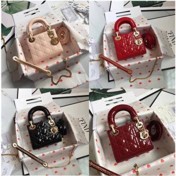 DIOR迪奥专卖店经典款菱格漆皮三格mini lady戴妃包3格手提包