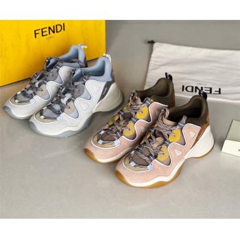 Fendi/芬迪中文官网女鞋奢侈品购物网站麂皮拼接FFluid运动鞋老爹鞋8E7043