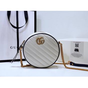 GUCCI古驰中国官网新款真皮GG Marmont 系列圆形迷你白色圆饼包550154
