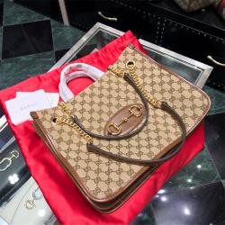 gucci高仿包古驰官网GG帆布1955马衔扣中号托特包购物袋621144