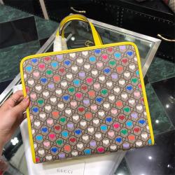 GUCCI古驰网站奢侈品折扣网新款帆布印花儿童GG心形托特包购物袋605614