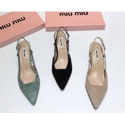 MIUMIU缪缪中文官网女鞋奢侈品代购新款反绒麂皮后系带粗跟高跟凉鞋