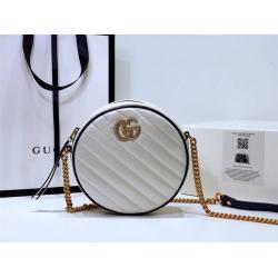 GUCCI古驰中国官网新款真皮GG Marmont 系列圆形迷你白色圆饼包550154