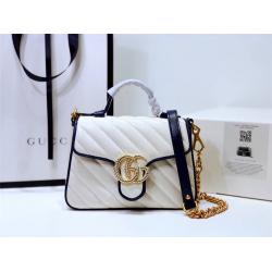 gucci澳洲官网古驰女包新款真皮GG Marmont系列迷你白色手提包583571