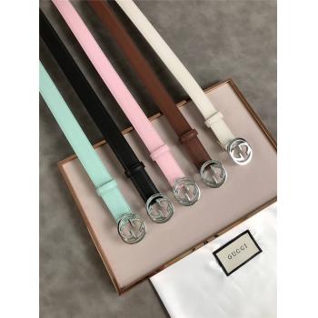 GUCCI古驰旗舰店女士皮带新款果冻色平纹牛皮互扣式双G真皮腰带