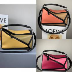 loewe法国官网罗意威包包新款中号几何拼色Puzzle手袋