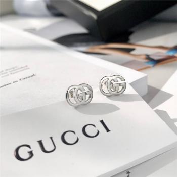 GUCCI古驰官网奢侈品网购新款经典双GG标志925纯银耳钉耳环