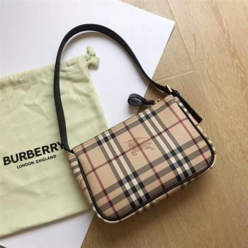 Burberry巴宝莉美国官网中古系列战马LOGO格纹腋下包麻将包