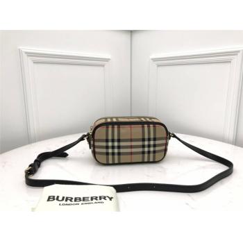 Burberry巴宝莉官方网站Vintage 格纹拼皮革双拉链斜挎包80223451