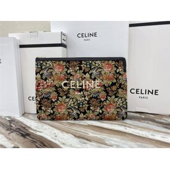 celine包价格赛琳新款PARIS花卉织物提花小号手拿包10D672