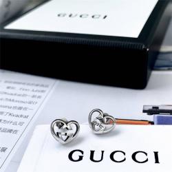 GUCCI古驰奢侈品代购网interlocking系列双G字母爱心纯银耳钉耳环