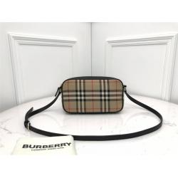 Burberry巴宝莉女包代购小号 Vintage 格纹拼皮革相机包80207251