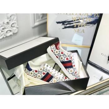 gucci美国官网古驰新款女鞋Ace系列五金星星爱心印花女士运动鞋