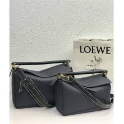 loewe包包图片罗意威新款几何拼色荔枝纹Puzzle手提单肩包午夜蓝