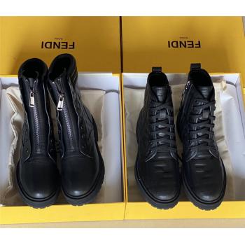 FENDI中国官网芬迪女靴FF压纹真皮骑士风格及踝靴短靴8T8018