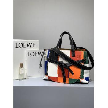 LOEWE高仿罗意威拼色拼接真皮Gate top handle手提单肩包