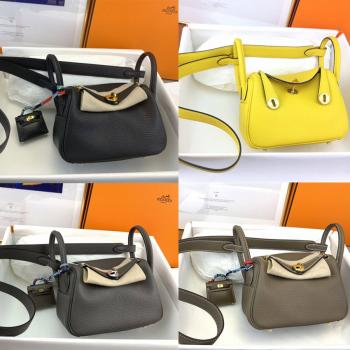 Hermes/爱马仕官网包包Taurillon Clemence TC皮mini Lindy迷你手提包