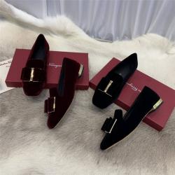 Ferragamo/菲拉格慕香港官网女鞋天鹅绒双蝴蝶结拖鞋单鞋皮鞋733784