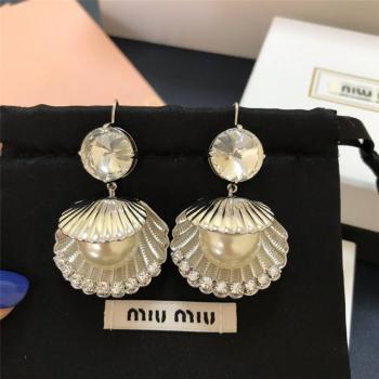 miumiu官方旗舰店缪缪圆钻贝壳珍珠耳环