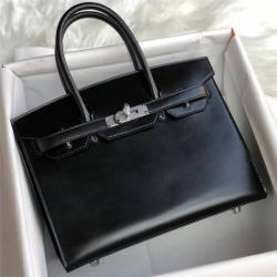 hermes手袋爱马仕手工Birkin 30 BoX皮铂金包黑色