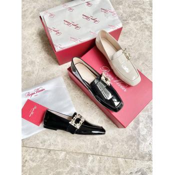 Roger Vivier RV官网女鞋Mini Broche Vivier 钻扣漆皮乐福鞋