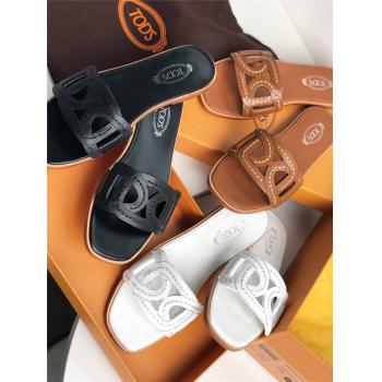 Tod's托德斯官网法国奢侈品牌女士真皮素面款麻花扣拖鞋凉鞋