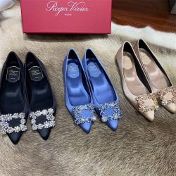 Roger Vivier RV中国官网女鞋新款Flower Strass 丝缎平底鞋