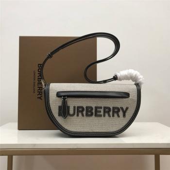 Burberry巴宝莉正品包包Olympia小号棉质帆布拼牛皮埃伦匹亚包80397791