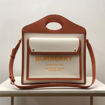 Burberry巴宝莉香港官网中号双色帆布拼皮革口袋包80317451