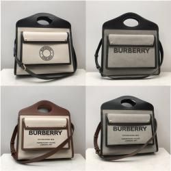 Burberry巴宝莉美国官网中号双色帆布拼皮革口袋包80323361