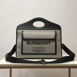 Burberry巴宝莉官网中文官方网中号双色帆布拼皮革口袋托特包80367851