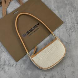 burberry法国官网巴宝莉Olympia 徽标压花帆布拼皮革埃伦匹亚收纳袋80388571