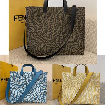 芬迪官网价格FENDI FF Vertigo图形印花釉光帆布手袋购物袋8BH357