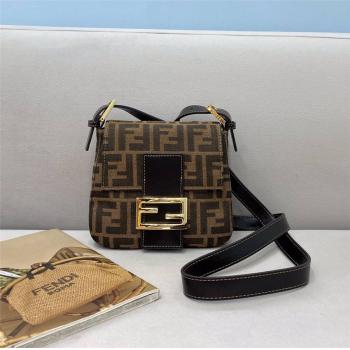 fendi牌子芬迪女包新款中古系列老花FF帆布翻盖小方包