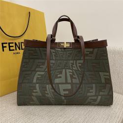 FENDI芬迪正品官网PEEKABOO X-TOTE FF Vertigo帆布购物袋8BH374