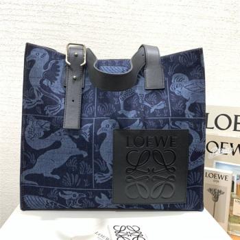 西班牙包包loewe价格罗意威官网牛仔布印花Buckle tote tiles bag托特包