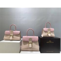 Delvaux/德尔沃女包官网三拼粉色box皮马蹄扣Brillant手袋