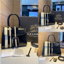 Delvaux/德尔沃官网包包拼皮条纹蜥蜴鳄鱼纹Brillant手提包