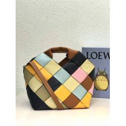 loewe法国官网罗意威大号Woven Basket Gingham Bag编织手提包